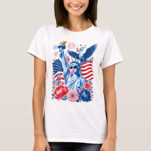 Patriottische bloemige Amerikaanse Vierde Juli T-shirt