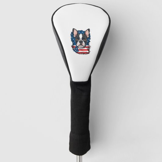 Patriottische Boston Terrier hond Puppy Amerikaans Golfheadcover (Voorkant)