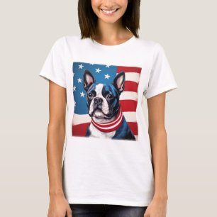 Patriottische Boston Terrier met Amerikaanse vlag T-shirt