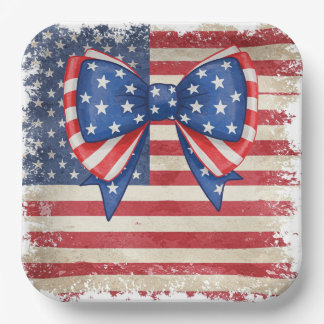 Patriottische Bow & Flag Verjaardagsfeestartikelen Papieren Bordje