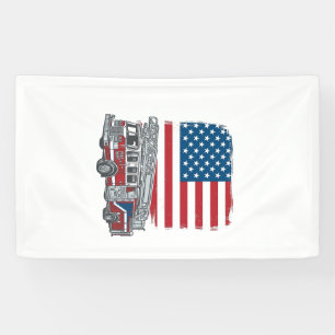 Patriottische brandweerwagen Amerikaanse vlag vint Spandoek
