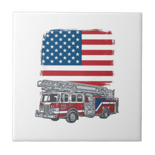 Patriottische brandweerwagen Amerikaanse vlag vint Tegeltje