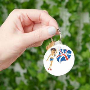 Patriottische Britse Vrouw Gestileerde Britse Vlag Sleutelhanger