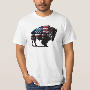 Patriottische Buffalo Amerikaanse vlag T-shirt
