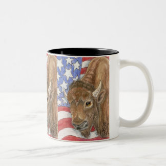 Patriottische Buffalo en Amerikaanse vlag Tweekleurige Koffiemok