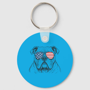 Patriottische Bulldog 4 juli Amerika Mannen Vrouwe Sleutelhanger