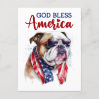 Patriottische Bulldog, God Zegen Amerika Prentbrie