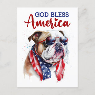 Patriottische Bulldog, God Zegen Amerika Prentbrie Briefkaart