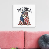 Patriottische Bulldog 'Merica Vintage Vector T-shi Canvas Afdruk (Insitu (Woonkamer))