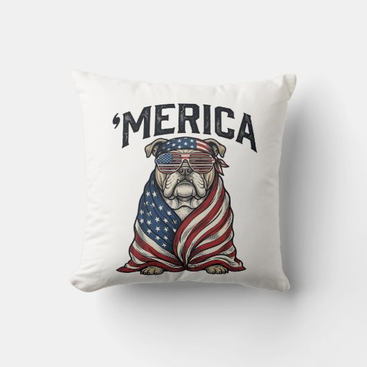 Patriottische Bulldog 'Merica Vintage Vector T-shi Kussen (Voorkant)