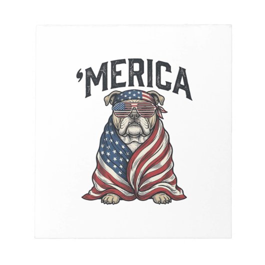 Patriottische Bulldog 'Merica Vintage Vector T-shi Notitieblok (Voorkant)