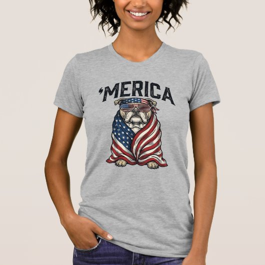 Patriottische Bulldog 'Merica Vintage Vector T-shi T-shirt (Voorkant)