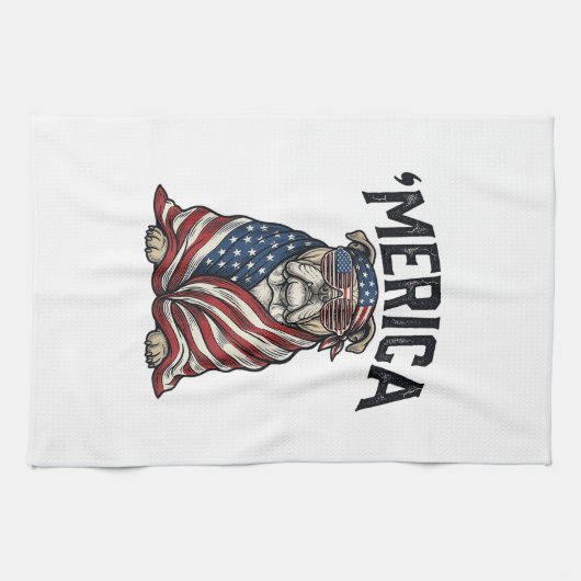 Patriottische Bulldog 'Merica Vintage Vector T-shi Theedoek (Horizontaal)