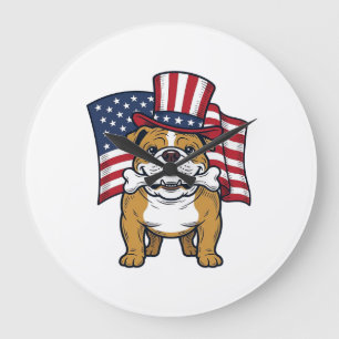 Patriottische Bulldog Met Vlag Vectorontwerp_1 Grote Klok