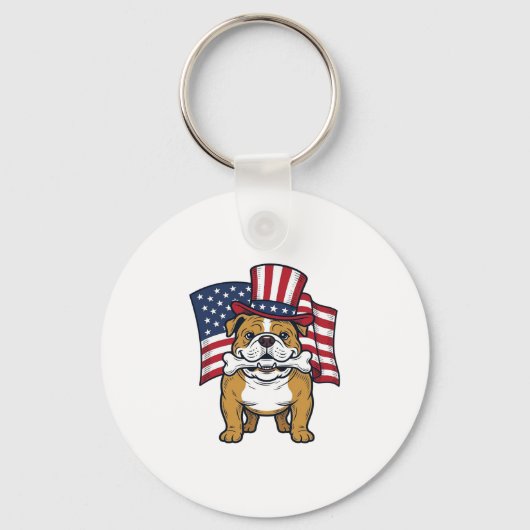 Patriottische Bulldog Met Vlag Vectorontwerp_1 Sleutelhanger (Voorkant)
