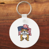 Patriottische Bulldog Met Vlag Vectorontwerp_1 Sleutelhanger (Voorkant)