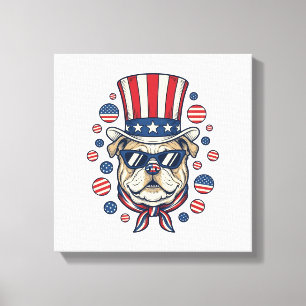 Patriottische Bulldog Vintage Gravure Shirt Ontwer Canvas Afdruk