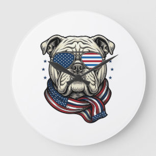 Patriottische Bulldog Vintage Gravure Shirt Ontwer Grote Klok