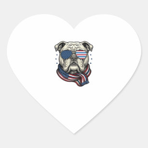 Patriottische Bulldog Vintage Gravure Shirt Ontwer Hart Sticker