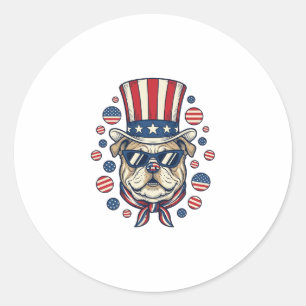 Patriottische Bulldog Vintage Gravure Shirt Ontwer Ronde Sticker