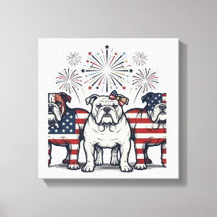 Patriottische Bulldog Vuurwerk Vintage Gravure Ont Canvas Afdruk