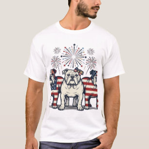Patriottische Bulldog Vuurwerk Vintage Gravure Ont T-shirt