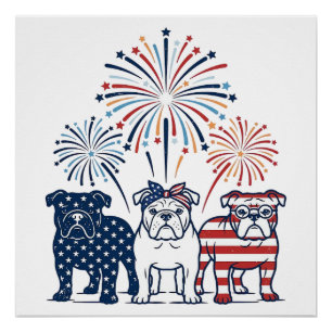 Patriottische Bulldog Vuurwerk Vintage Vector Desi Perfect Poster