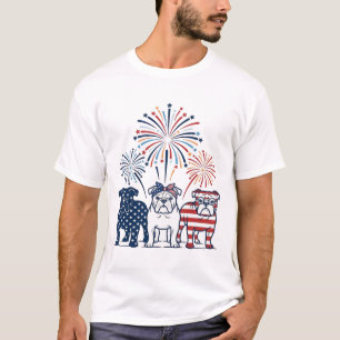 Patriottische Bulldog Vuurwerk Vintage Vector Desi T-shirt