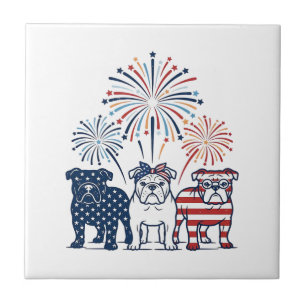 Patriottische Bulldog Vuurwerk Vintage Vector Desi Tegeltje