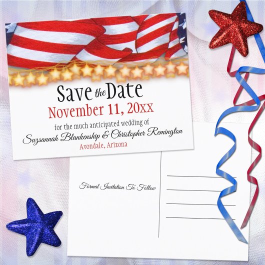 Patriottische Bunting en Stars Custom Save the Dat Aankondigingskaart
