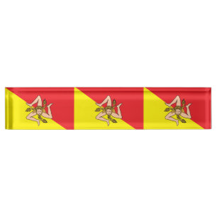 Patriottische bureaunaamplaat met vlag van Sicilië Naambordje