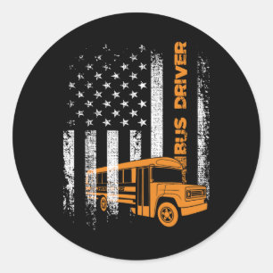 Patriottische buschauffeur VS Amerikaanse vlag - S Ronde Sticker