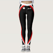 Patriottische Canada Maple met naam en zijstrepen Leggings (Voorkant)