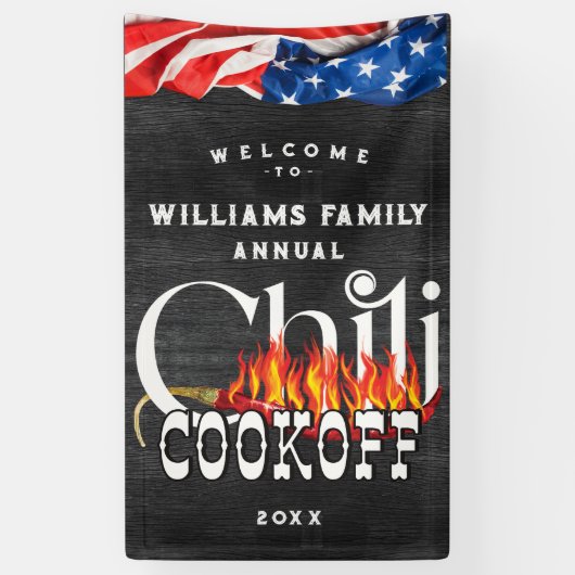 Patriottische Chili Cookoff Rustic Cook Off Contes Spandoek (Verticaal)