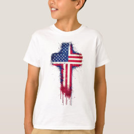 Patriottische Christelijke Amerikaanse vlag kruis T-shirt