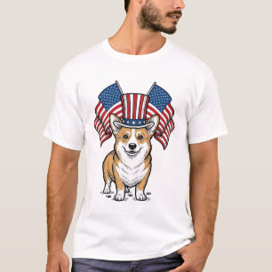 Patriottische Corgi Hond Vintage Gravure Shirt Ont