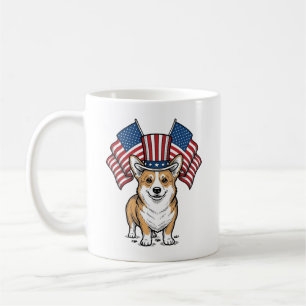 Patriottische Corgi Hond Vintage Gravure Shirt Ont Koffiemok