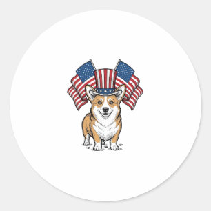 Patriottische Corgi Hond Vintage Gravure Shirt Ont Ronde Sticker