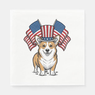 Patriottische Corgi Hond Vintage Gravure Shirt Ont Servet