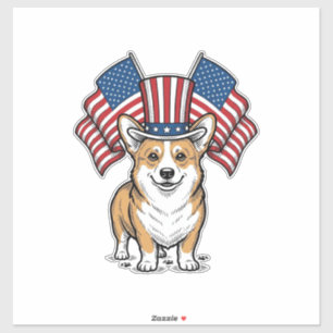 Patriottische Corgi Hond Vintage Gravure Shirt Ont Sticker