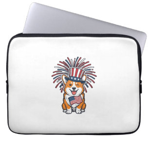 Patriottische Corgi-Vuurwerkhond Vectorontwerp_1 Laptop Sleeve