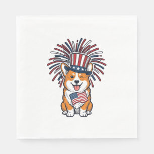 Patriottische Corgi-Vuurwerkhond Vectorontwerp_1 Servet