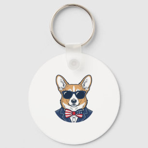 Patriottische Corgi-zonnebril Vintage Vector Kunst Sleutelhanger