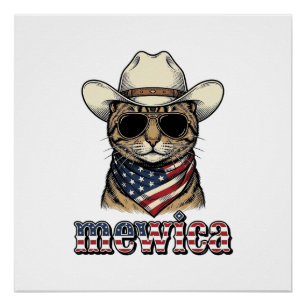 Patriottische Cowboy Kat Mewica Vintage Vector Ont Perfect Poster