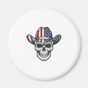 Patriottische Cowboy Schedel Vintage Gravure Shirt Magneet