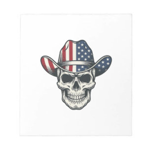 Patriottische Cowboy Schedel Vintage Gravure Shirt Notitieblok