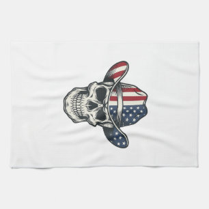 Patriottische Cowboy Schedel Vintage Gravure Shirt Theedoek