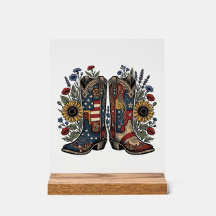 Patriottische Cowboylaarzen Zonnebloem Bloem Shirt Acryl Bord