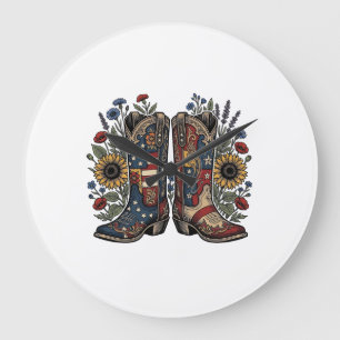 Patriottische Cowboylaarzen Zonnebloem Bloem Shirt Grote Klok