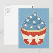 Patriottische cupcake op blauwe strepen briefkaart (Voorkant / Achterkant)